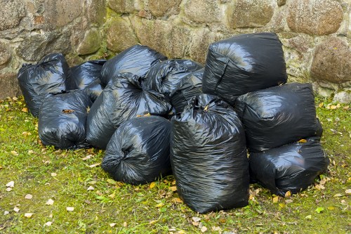 Hazardous waste materials being handled safely